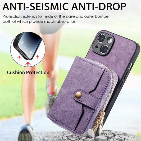 For iPhone 15 Crossbody Multi-function Zipper Wallet Phone Case(Purple) - iPhone 15 Cases by buy2fix | Online Shopping UK | buy2fix