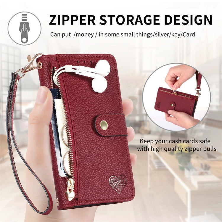 For Xiaomi Redmi Note 13 Pro 4G Love Zipper Lanyard Leather Phone Case(Red) - Xiaomi Cases by buy2fix | Online Shopping UK | buy2fix
