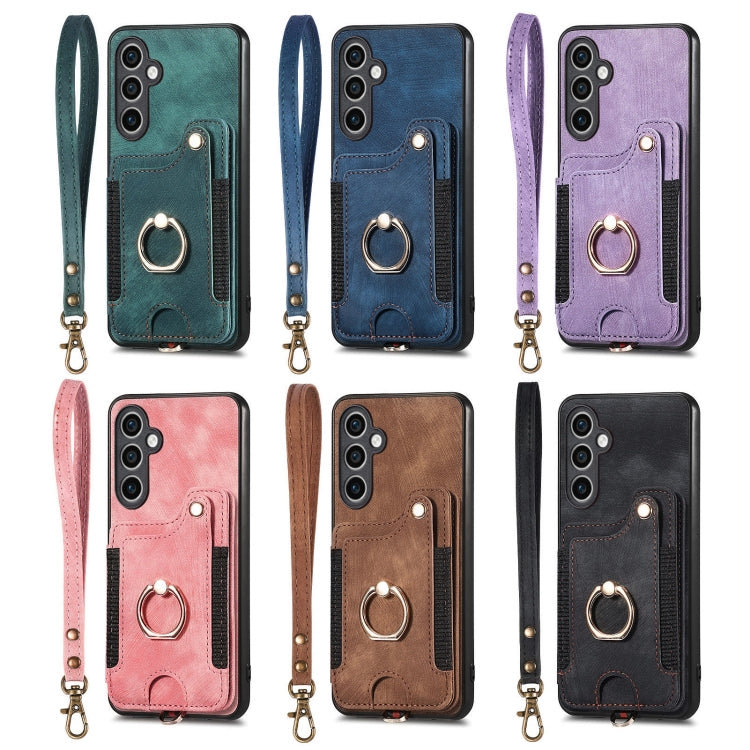 For Samsung Galaxy S25 Ultra 5G Retro Skin-feel Ring Multi-card Wallet Phone Case(Pink) by buy2fix