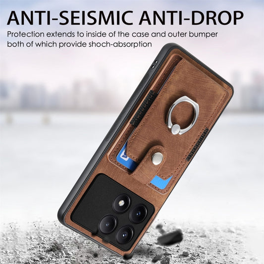 For Xiaomi Redmi K70E Retro Skin-feel Ring Card Wallet Phone Case(Brown) by buy2fix
