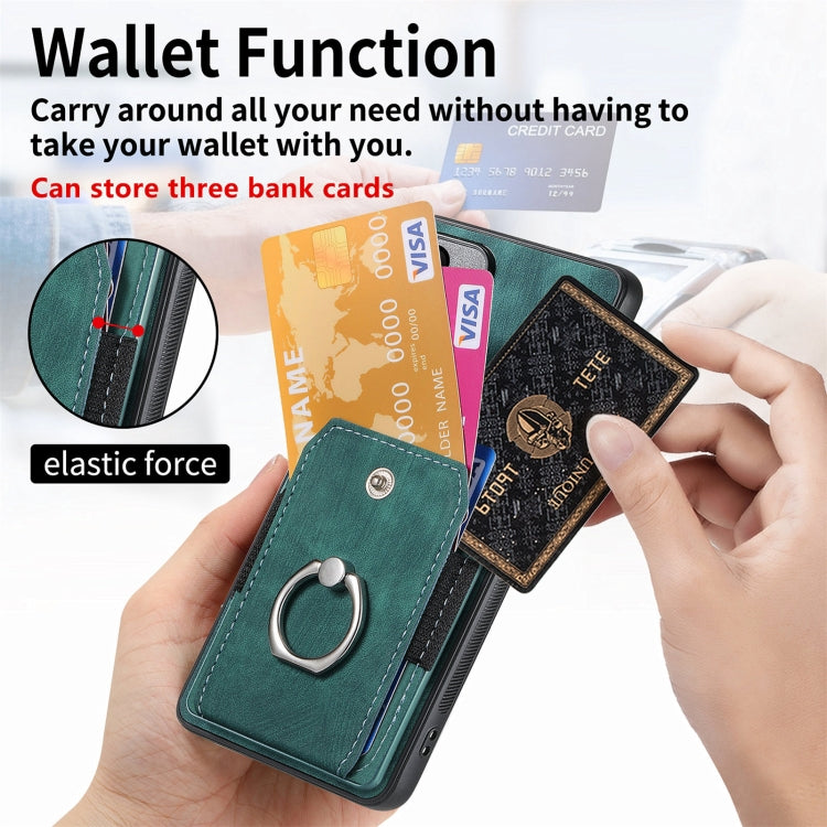 For Xiaomi Redmi Note 13 4G Retro Skin-feel Ring Card Wallet Phone Case(Green) - Xiaomi Cases by buy2fix | Online Shopping UK | buy2fix