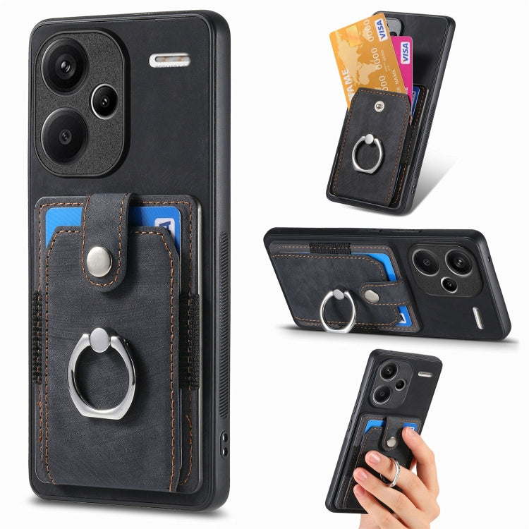 For Xiaomi Redmi Note 13 Pro+ Retro Skin-feel Ring Card Wallet Phone Case(Black) - Xiaomi Cases by buy2fix | Online Shopping UK | buy2fix