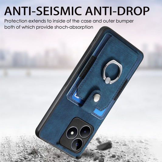 For Realme C53 4G Retro Skin-feel Ring Multi-card Wallet Phone Case(Blue) by buy2fix