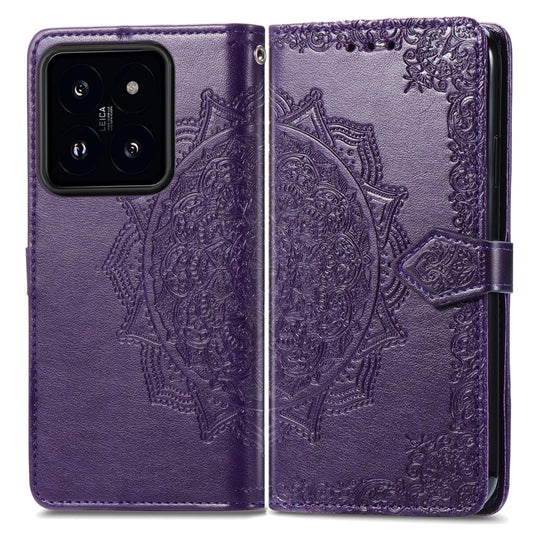 For Xiaomi 14 Mandala Flower Embossed Leather Phone Case(Purple) by buy2fix