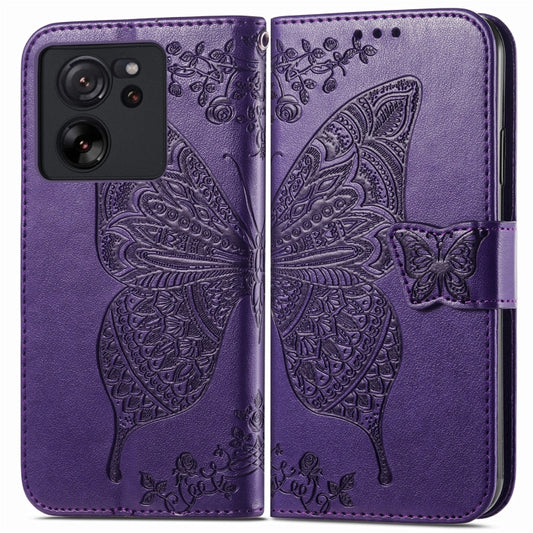 For Xiaomi Redmi K60 Ultra Butterfly Love Flower Embossed Leather Phone Case(Dark Purple) by buy2fix