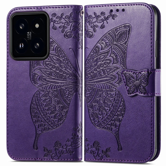 For Xiaomi 14 Pro Butterfly Love Flower Embossed Leather Phone Case(Dark Purple) by buy2fix