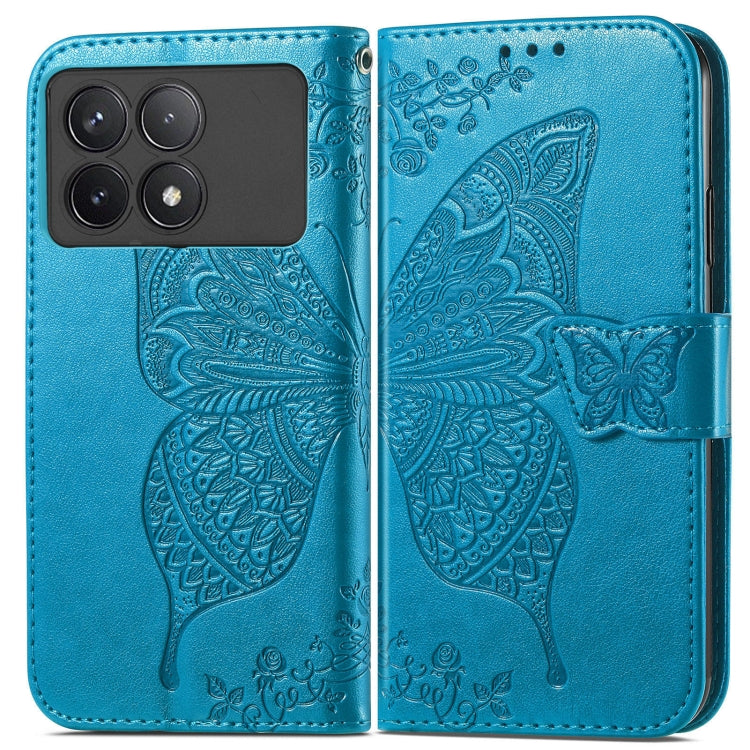 For Xiaomi Redmi K70 Butterfly Love Flower Embossed Leather Phone Case(Blue) - Xiaomi Cases by buy2fix | Online Shopping UK | buy2fix