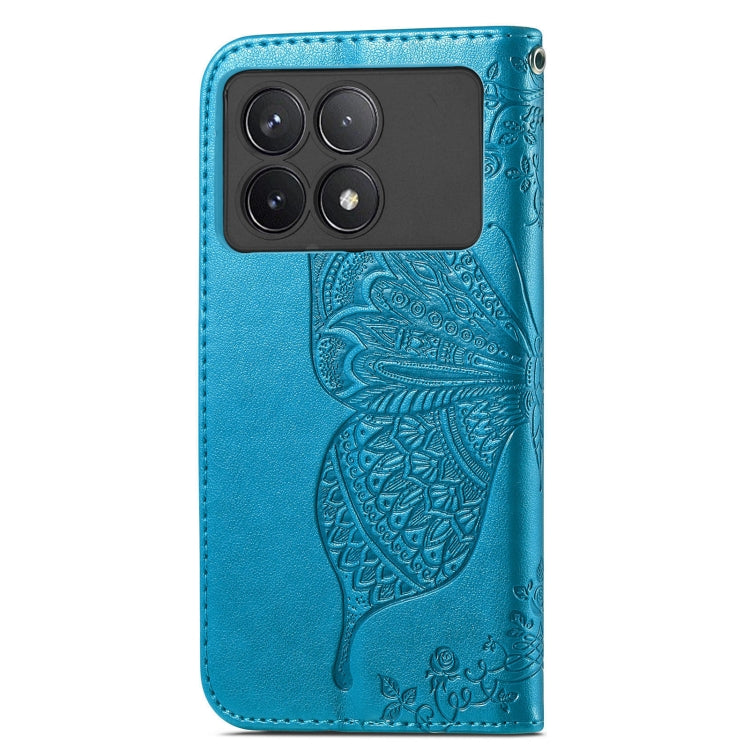 For Xiaomi Redmi K70 Butterfly Love Flower Embossed Leather Phone Case(Blue) - Xiaomi Cases by buy2fix | Online Shopping UK | buy2fix