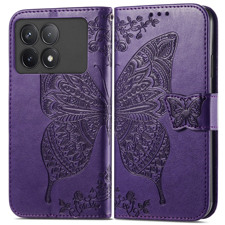 For Xiaomi Redmi K70 Butterfly Love Flower Embossed Leather Phone Case(Dark Purple) - Xiaomi Cases by buy2fix | Online Shopping UK | buy2fix
