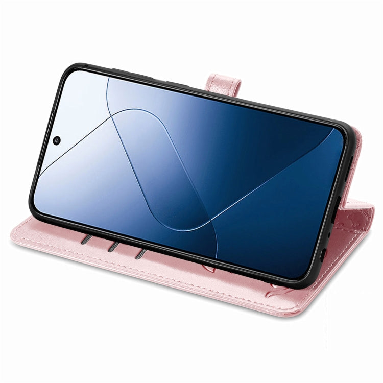 For Xiaomi 14 Pro Cat and Dog Embossed Leather Phone Case(Rose Gold) - 14 Pro Cases by buy2fix | Online Shopping UK | buy2fix