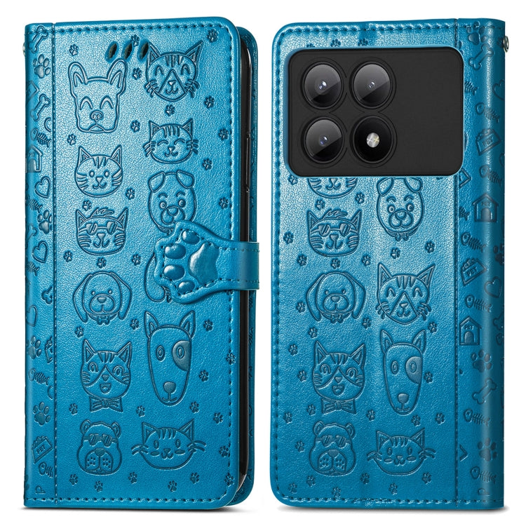 For Xiaomi Redmi K70E Cat and Dog Embossed Leather Phone Case(Blue) - Xiaomi Cases by buy2fix | Online Shopping UK | buy2fix