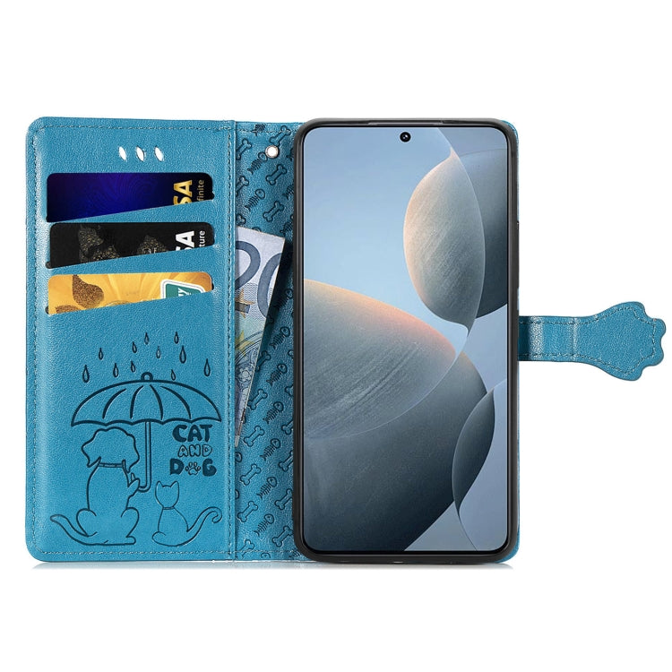 For Xiaomi Redmi K70E Cat and Dog Embossed Leather Phone Case(Blue) - Xiaomi Cases by buy2fix | Online Shopping UK | buy2fix