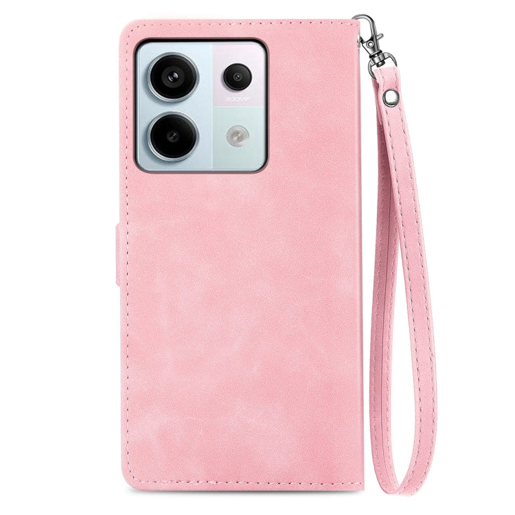 For Xiaomi Redmi Note 13 Pro 5G Embossed Flower Zipper Leather Phone Case(Pink) - Xiaomi Cases by buy2fix | Online Shopping UK | buy2fix