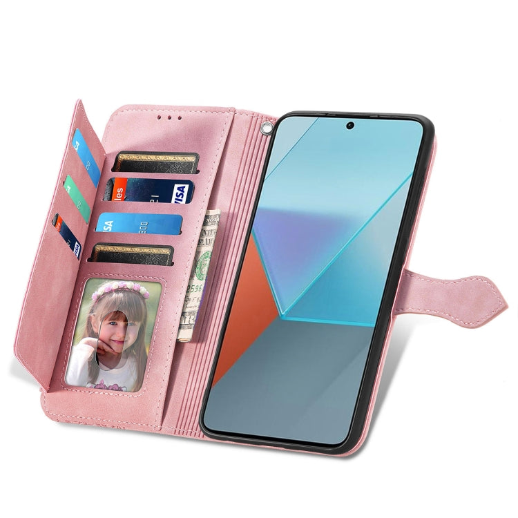 For Xiaomi Redmi Note 13 Pro 5G Embossed Flower Zipper Leather Phone Case(Pink) - Xiaomi Cases by buy2fix | Online Shopping UK | buy2fix
