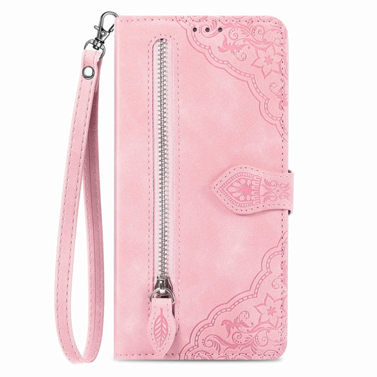 For Xiaomi 13T / 13T Pro Embossed Flower Zipper Leather Phone Case(Pink) by buy2fix