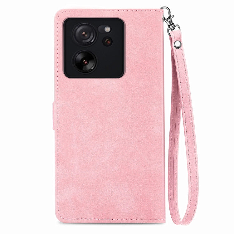 For Xiaomi 13T / 13T Pro Embossed Flower Zipper Leather Phone Case(Pink) - Xiaomi Cases by buy2fix | Online Shopping UK | buy2fix