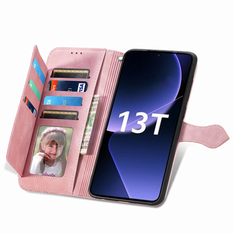 For Xiaomi 13T / 13T Pro Embossed Flower Zipper Leather Phone Case(Pink) - Xiaomi Cases by buy2fix | Online Shopping UK | buy2fix
