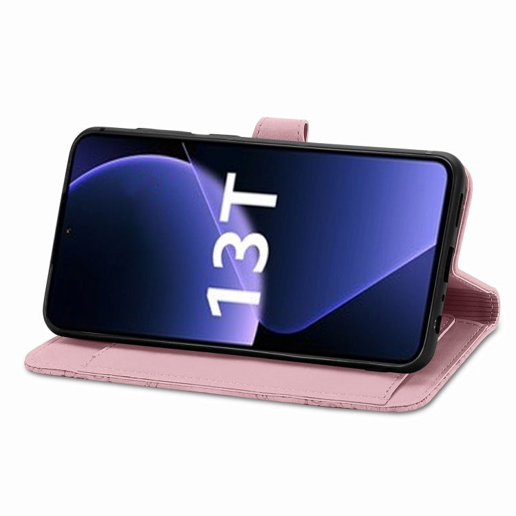 For Xiaomi 13T / 13T Pro Embossed Flower Zipper Leather Phone Case(Pink) - Xiaomi Cases by buy2fix | Online Shopping UK | buy2fix