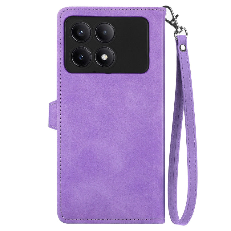For Xiaomi Redmi K70E Embossed Flower Zipper Leather Phone Case(Purple) - Xiaomi Cases by buy2fix | Online Shopping UK | buy2fix