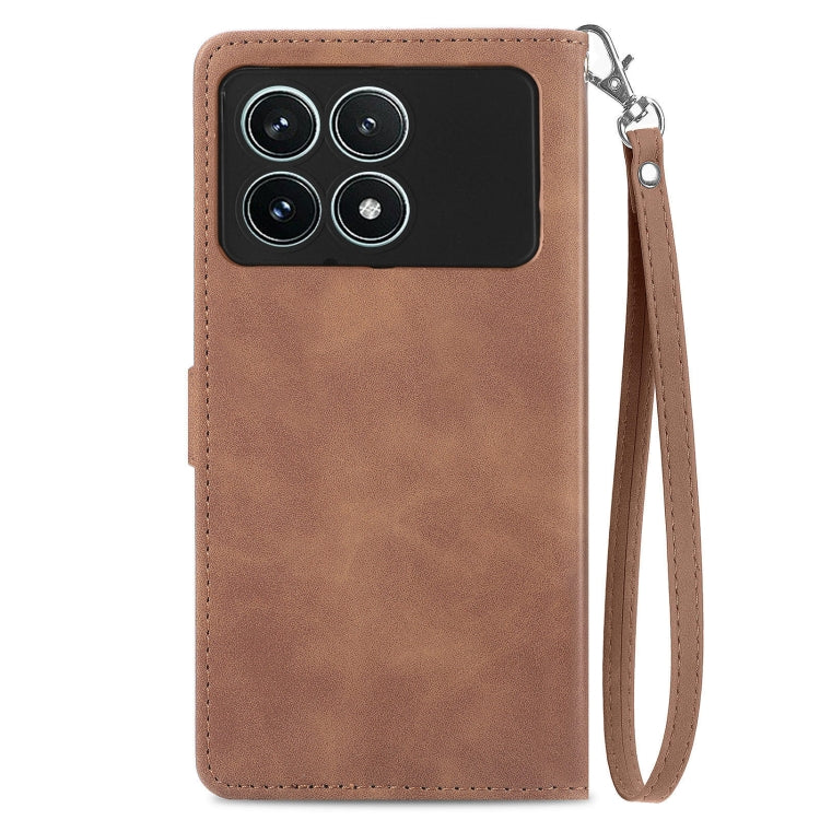 For Xiaomi Redmi K70 Pro Embossed Flower Zipper Leather Phone Case(Brown) - Xiaomi Cases by buy2fix | Online Shopping UK | buy2fix