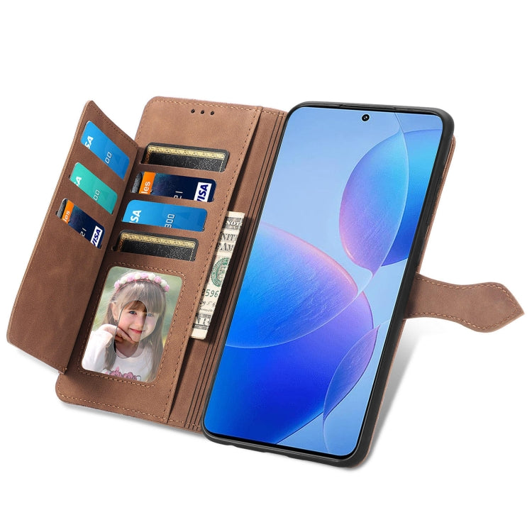 For Xiaomi Redmi K70 Pro Embossed Flower Zipper Leather Phone Case(Brown) - Xiaomi Cases by buy2fix | Online Shopping UK | buy2fix