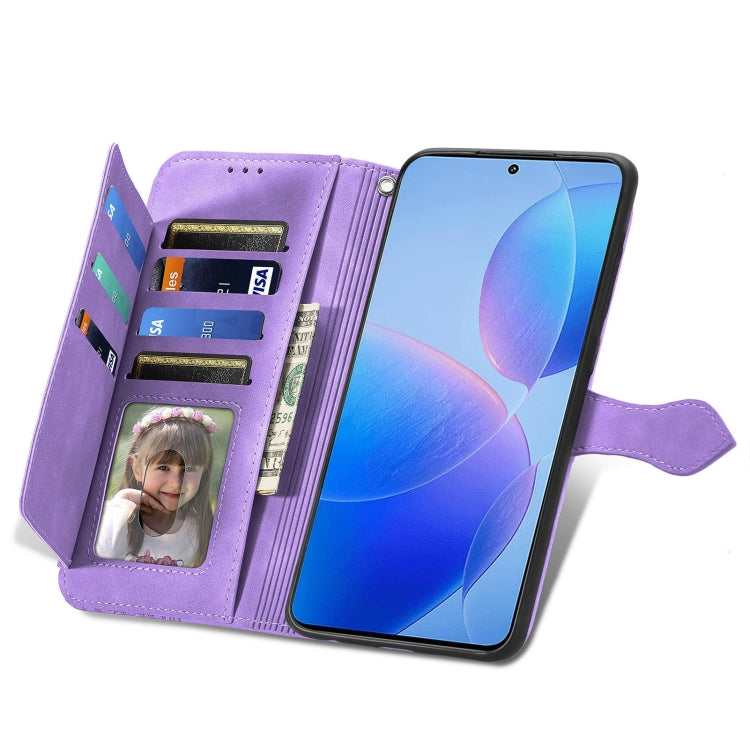For Xiaomi Redmi K70 Pro Embossed Flower Zipper Leather Phone Case(Purple) - Xiaomi Cases by buy2fix | Online Shopping UK | buy2fix