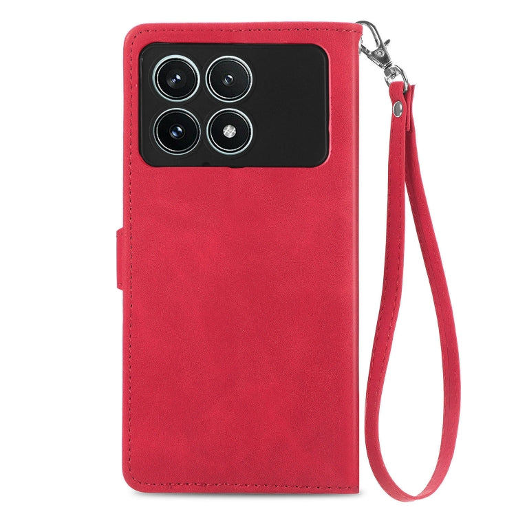 For Xiaomi Redmi K70 Pro Embossed Flower Zipper Leather Phone Case(Red) - Xiaomi Cases by buy2fix | Online Shopping UK | buy2fix