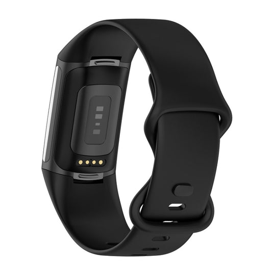 For Fitbit Charge 6 Solid Color Butterfly Buckle Silicone Watch Band, Size:L Size(Black) by buy2fix
