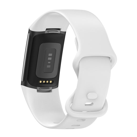 For Fitbit Charge 6 Solid Color Butterfly Buckle Silicone Watch Band, Size:L Size(White) by buy2fix
