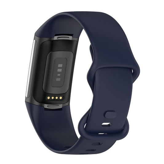 For Fitbit Charge 6 Solid Color Butterfly Buckle Silicone Watch Band, Size:S Size(Dark Blue) by buy2fix