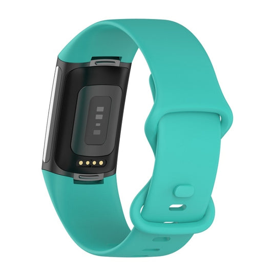 For Fitbit Charge 6 Solid Color Butterfly Buckle Silicone Watch Band, Size:S Size(Teal Green) by buy2fix