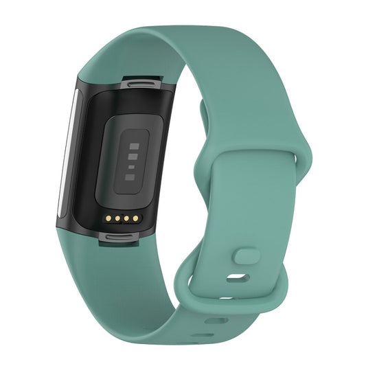 For Fitbit Charge 6 Solid Color Butterfly Buckle Silicone Watch Band, Size:S Size(Pine Green) by buy2fix