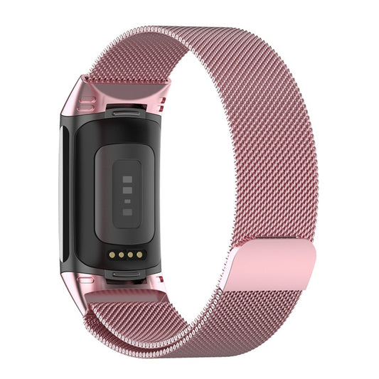 For Fitbit Charge 6 Milan Magnetic Metal Steel Mesh Watch Band(Pink) by buy2fix
