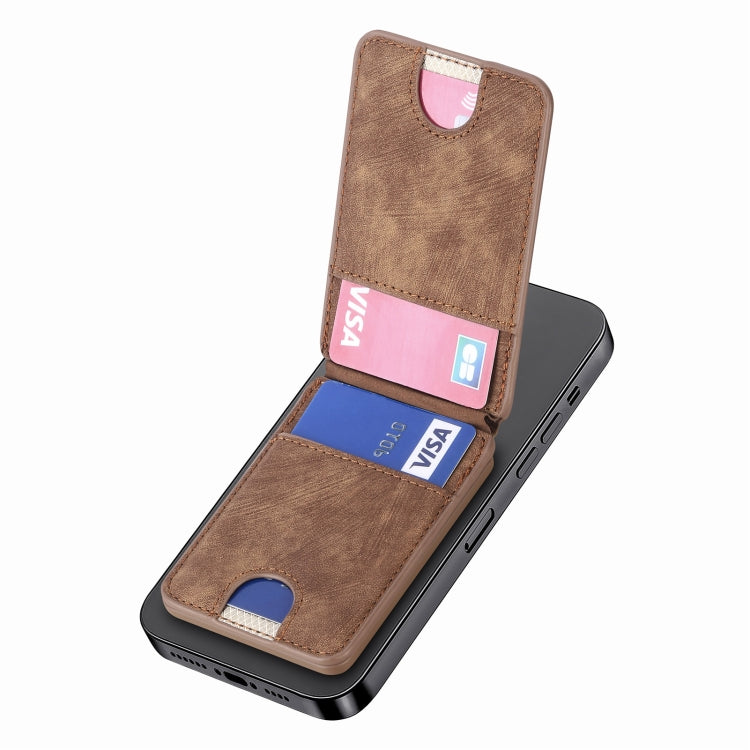 Magsafe Cross Vertical Card Bag Case For iPhone 15 / 14 / 13(Brown) - Adhesive Card Holders by buy2fix | Online Shopping UK | buy2fix