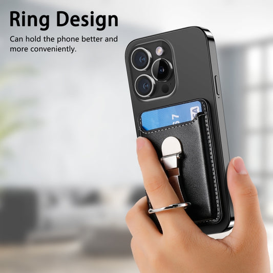 Magsafe Folding Ring Phone Card Bag Case for iPhone 15 / iPhone 14 / iPhone 13(Black) - Adhesive Card Holders by buy2fix | Online Shopping UK | buy2fix