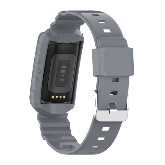 For Fitbit Charge 6 / 5 / 4 / 3 Armor Integrated TPU Watch Band(Gray) by buy2fix