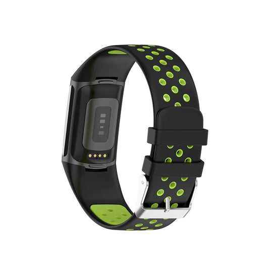 For Fitbit Charge 6 Dual Color Breathable Silicone Watch Band(Black+Lime) by buy2fix