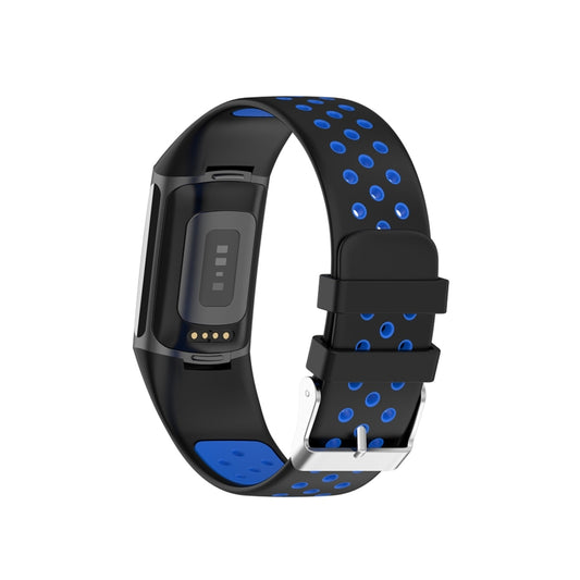For Fitbit Charge 6 Dual Color Breathable Silicone Watch Band(Black+Blue) by buy2fix