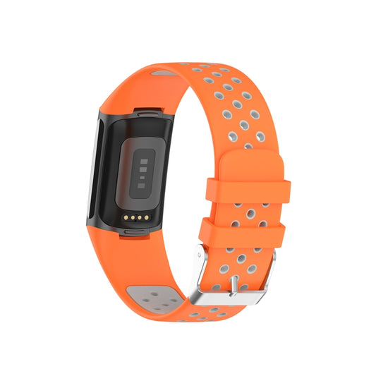 For Fitbit Charge 6 Dual Color Breathable Silicone Watch Band(Orange+Gray) by buy2fix