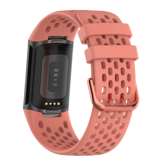 For Fitbit Charge 5 Solid Color Breathable Sports Silicone Watch Band(Pink) by buy2fix