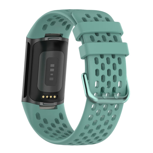 For Fitbit Charge 5 Solid Color Breathable Sports Silicone Watch Band(Pine Green) by buy2fix