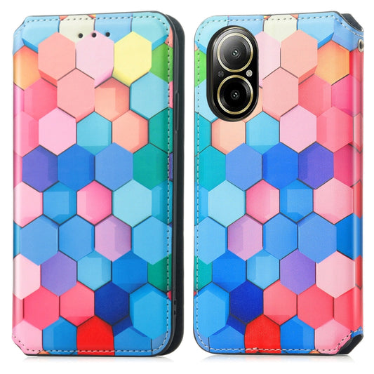For Realme C67 4G CaseNeo Colorful Magnetic Leather Phone Case(Colored Squares) by buy2fix