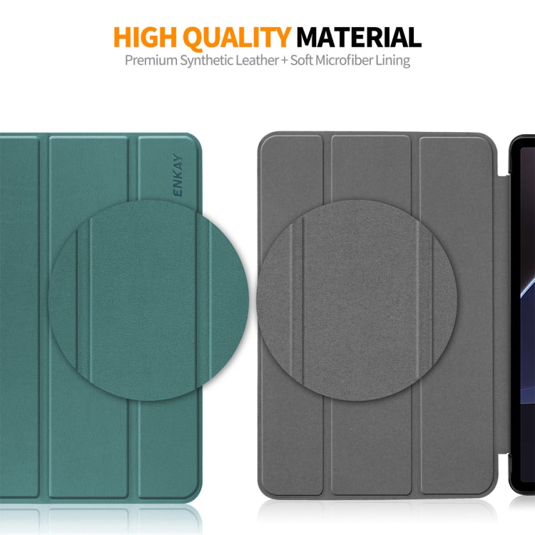 For Samsung Galaxy Tab A9+ 11.0 ENKAY Tri-fold Custer Texture Leather Smart Tablet Case(Dark Green) - Galaxy Tab A9+ by ENKAY | Online Shopping UK | buy2fix