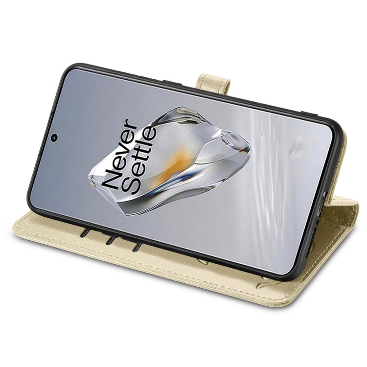 For OnePlus 12 Cat and Dog Embossed Leather Phone Case(Gold) - OnePlus Cases by buy2fix | Online Shopping UK | buy2fix