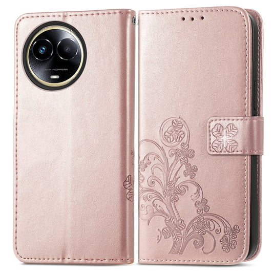For Realme 11 5G Global Four-leaf Clasp Embossed Buckle Leather Phone Case(Rose Gold) by buy2fix