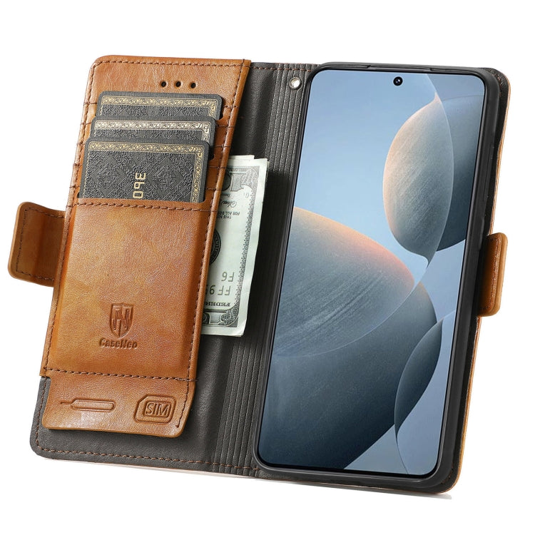 For Xiaomi Redmi K70E CaseNeo Splicing Dual Magnetic Buckle Leather Phone Case(Khaki) - Xiaomi Cases by buy2fix | Online Shopping UK | buy2fix