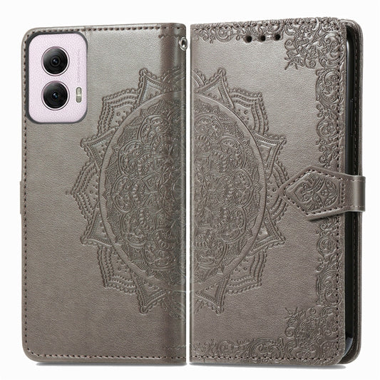For Motorola Moto G Power 2024 Mandala Flower Embossed Leather Phone Case(Gray) by buy2fix