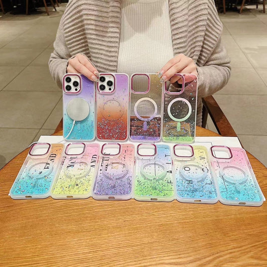 For iPhone 15 Multicolor Gradient Glitter Sequin MagSafe TPU Phone Case(Blue+Vert Anis) by buy2fix