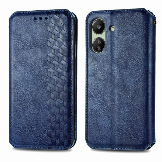 For Xiaomi Redmi 13C Cubic Grid Pressed Magnetic Leather Phone Case(Blue) by buy2fix
