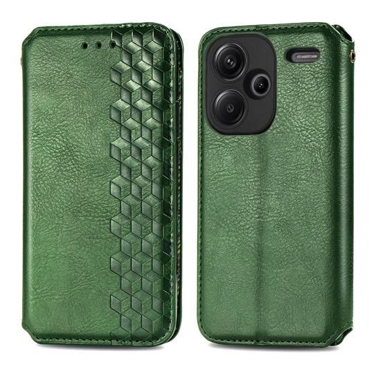 ForXiaomi Redmi Note 13 Pro+ Cubic Grid Pressed Magnetic Leather Phone Case(Green) by buy2fix